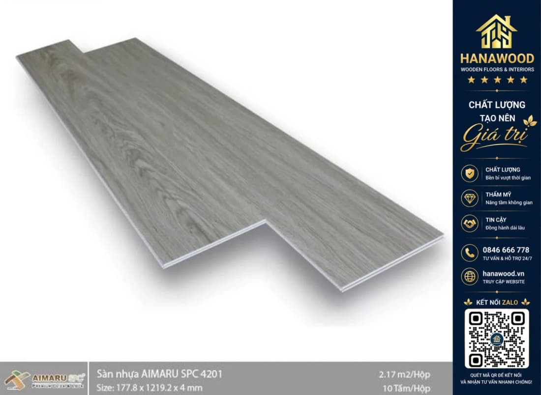 Sàn Nhựa Giả Gỗ Hèm Khóa 4mm Aimaru 4201