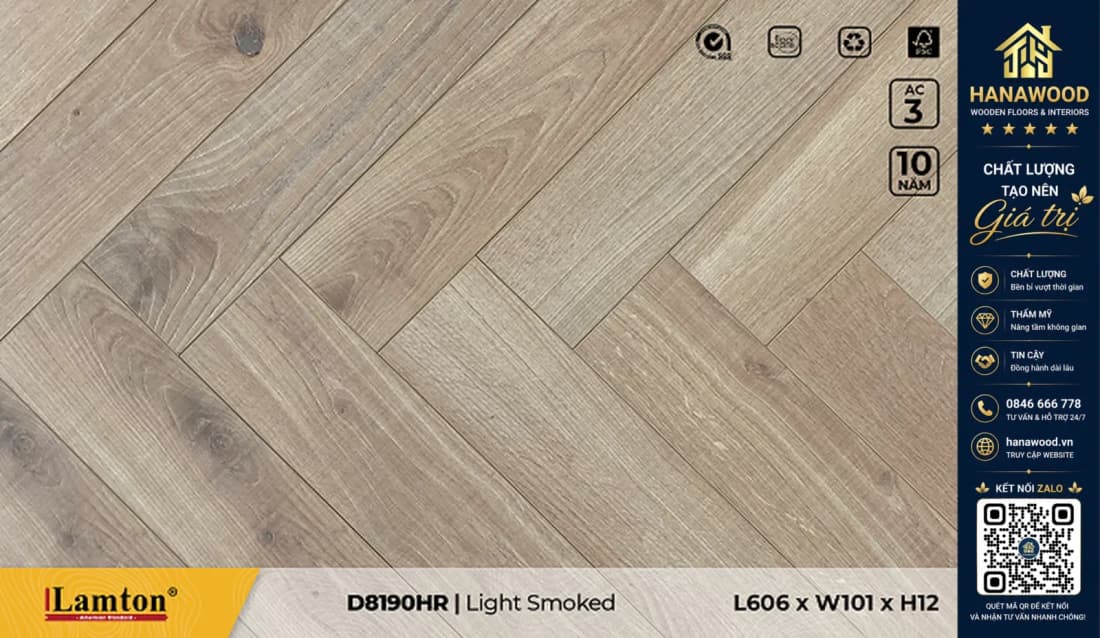 Sàn Gỗ Công Nghiệp Lamton Xương Cá D8190HR 12mm