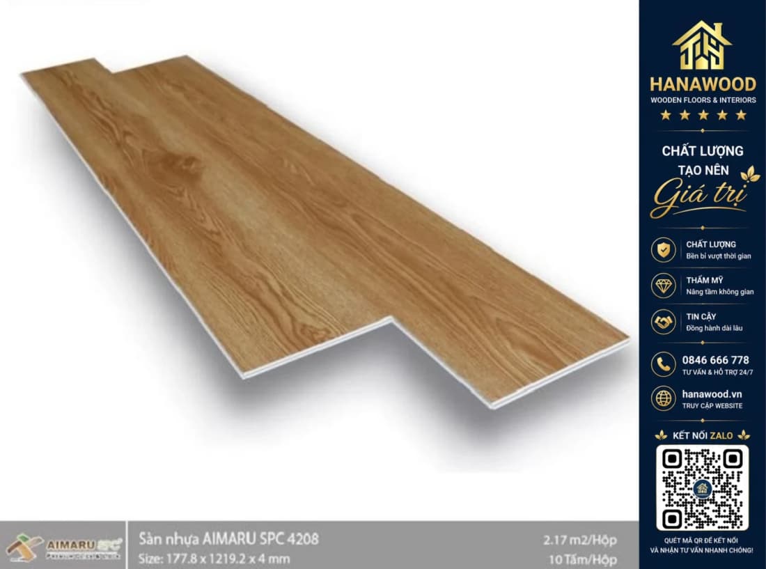 Sàn Nhựa Giả Gỗ Hèm Khóa 4mm Aimaru 4208