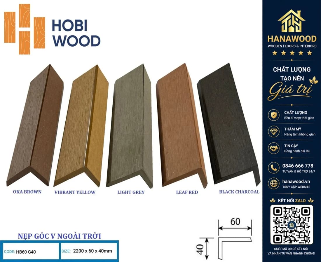 Nẹp Chữ V40x60 Gỗ Nhựa Ngoài Trời Hobiwood HB60G40
