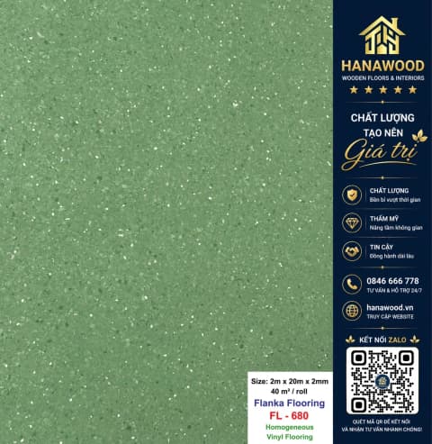 Hình ảnh Sàn Vinyl Cuộn Flanka 2mm Kháng Khuẩn FL-680 Xanh Lá