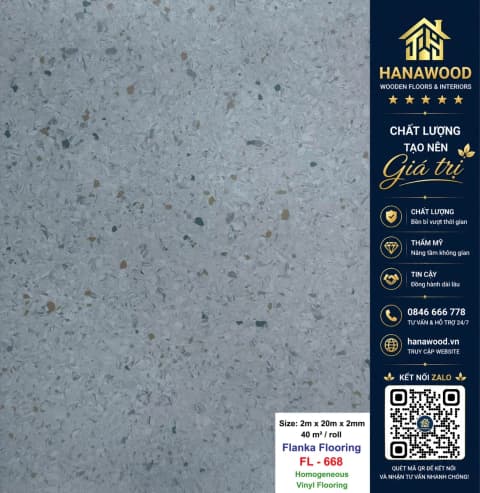 Hình ảnh Sàn Vinyl Kháng Khuẩn Flanka 2mm FL-668 Màu Trắng Xám