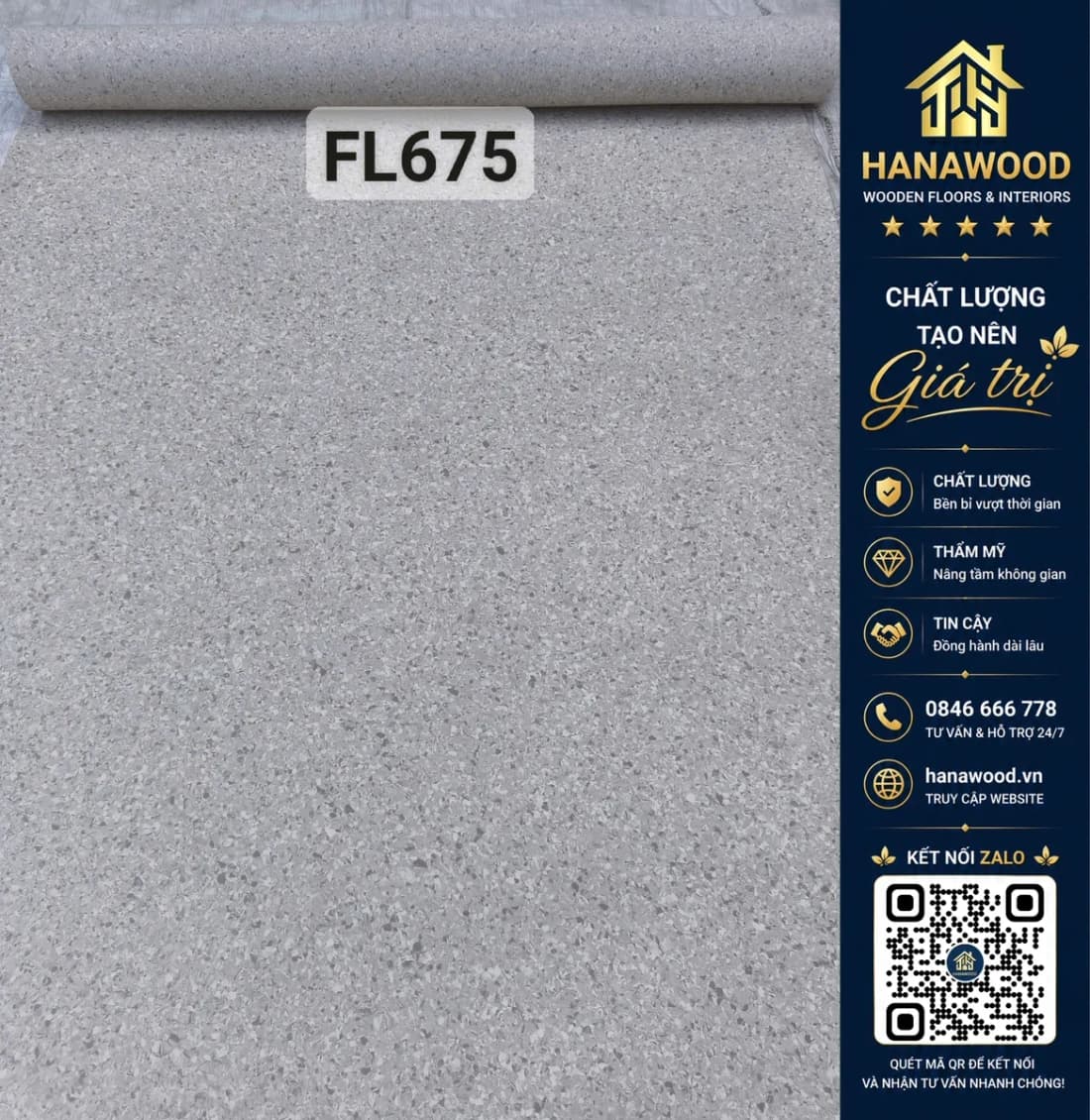 Hình ảnh Sàn Vinyl Kháng Khuẩn Flanka FL-675 2mm Màu Xám Trắng