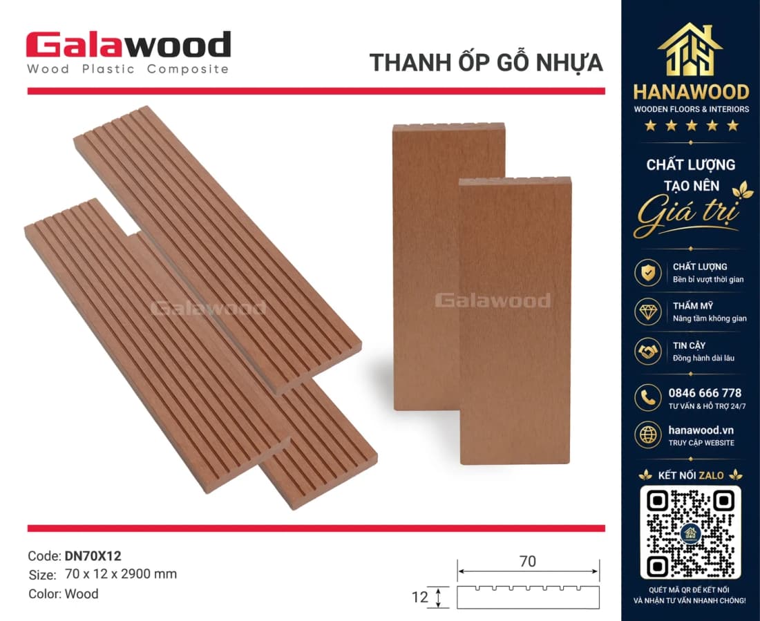 Thanh Đa Năng Gỗ Nhựa Ngoài Trời Galawood DN70X12