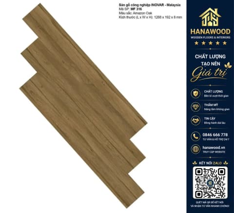 Sàn Gỗ Công Nghiệp Inovar MF316 8mm