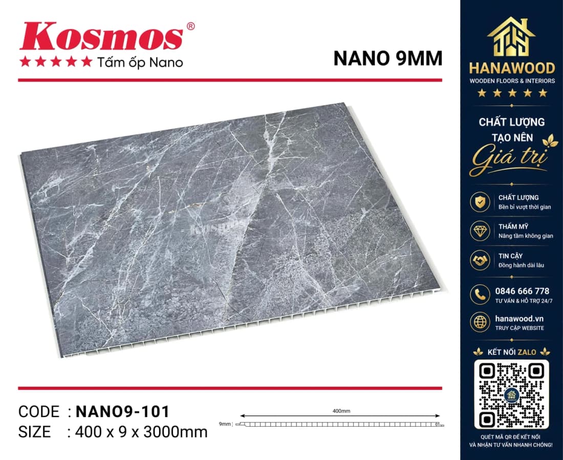 Tấm Nhựa Ốp Tường Ốp Trần Nano Giả Gỗ Kosmos KNano9-101