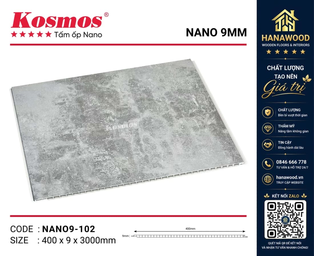 Tấm Nhựa Ốp Tường Ốp Trần Nano Giả Gỗ Kosmos KNano9-102