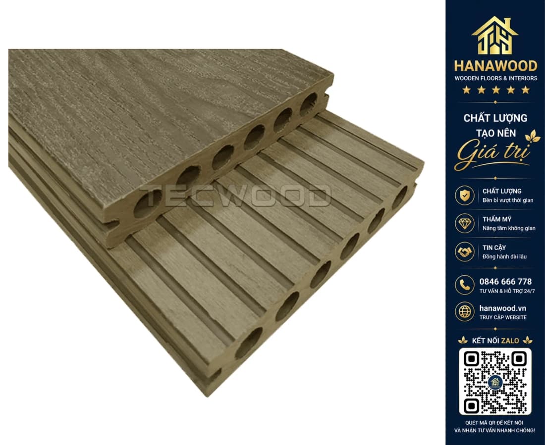 Sàn Hồ Bơi Ngoài Trời 6 Lỗ Tròn Tecwood TWT140 Teak