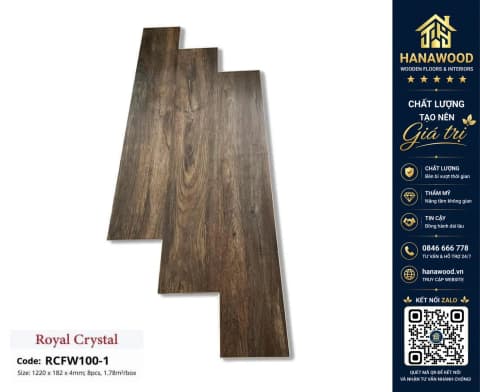 Sàn Đá Công Nghệ Giả Gỗ Hèm Khóa SPC Royal Crystal RCFW100-1 (S03)