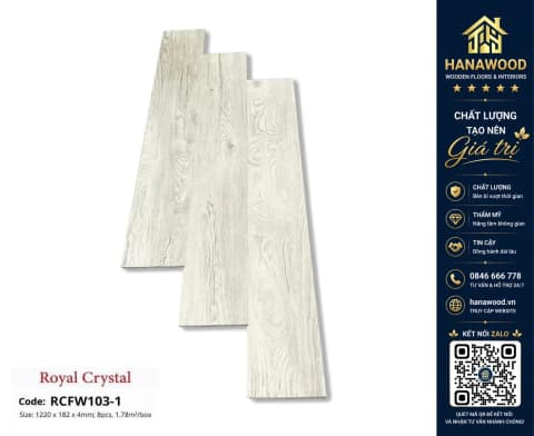 Sàn Đá Công Nghệ Giả Gỗ Hèm Khóa SPC Royal Crystal RCFW103-1 (S02)