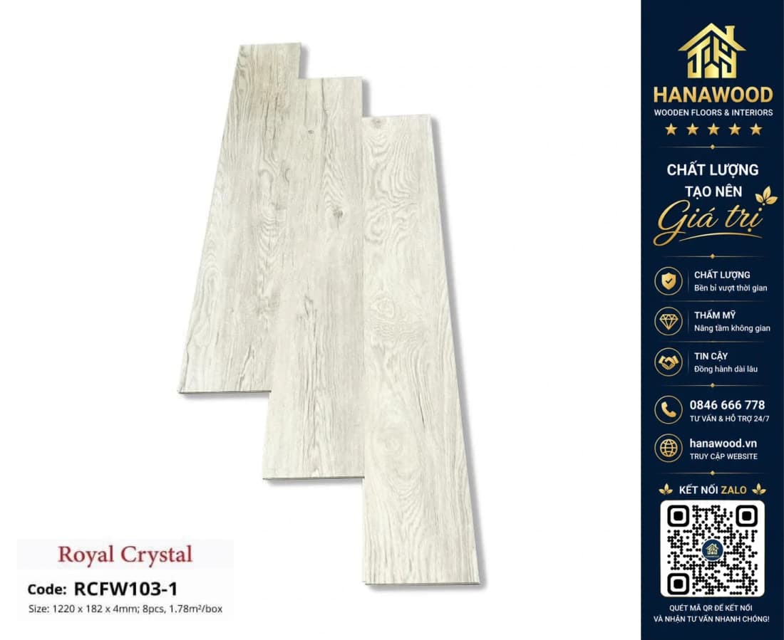 Sàn Đá Công Nghệ Giả Gỗ Hèm Khóa SPC Royal Crystal RCFW103-1 (S03)