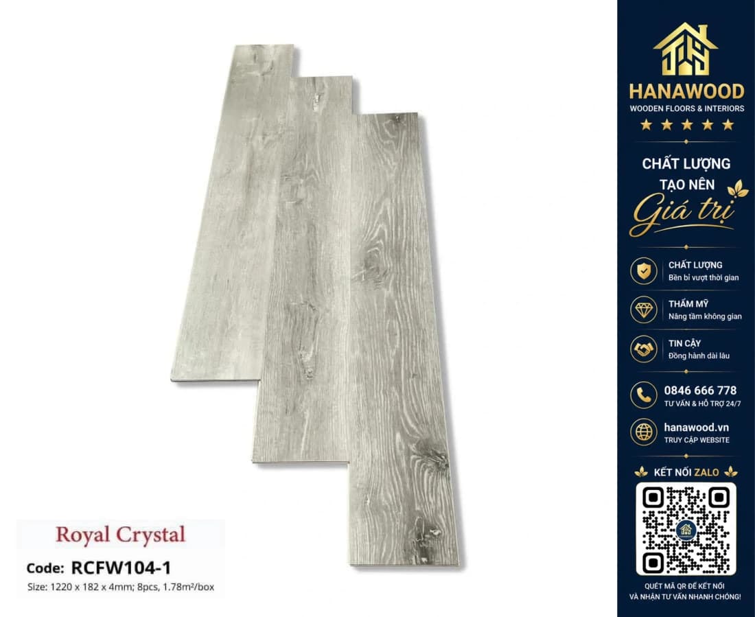 Sàn Đá Công Nghệ Giả Gỗ Hèm Khóa SPC Royal Crystal RCFW104-1 (S03)