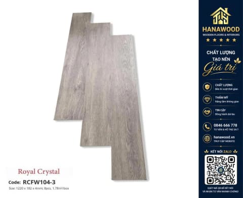 Sàn Đá Công Nghệ Giả Gỗ Hèm Khóa SPC Royal Crystal RCFW104-3 (S02)