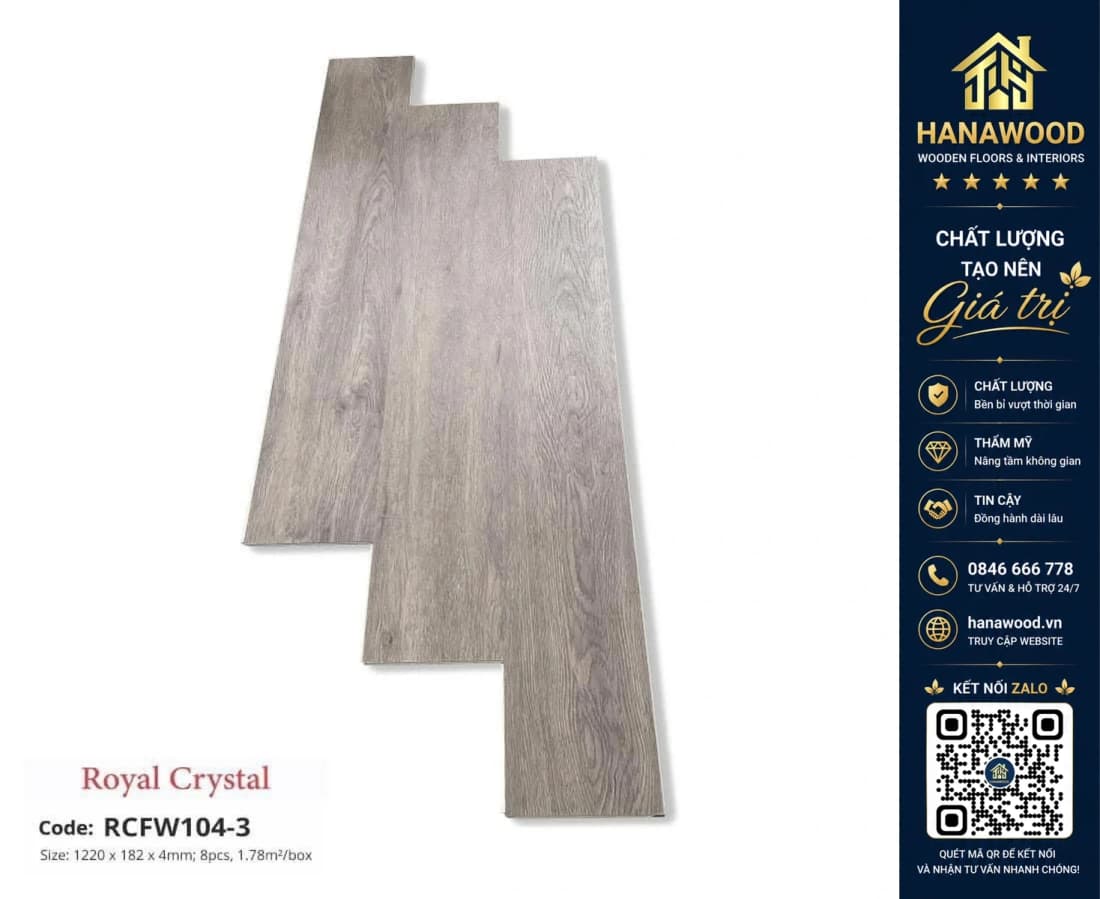 Sàn Đá Công Nghệ Giả Gỗ Hèm Khóa SPC Royal Crystal RCFW104-3 (S03)