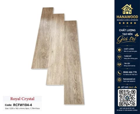 Sàn Đá Công Nghệ Giả Gỗ Hèm Khóa SPC Royal Crystal RCFW104-4 (S02)