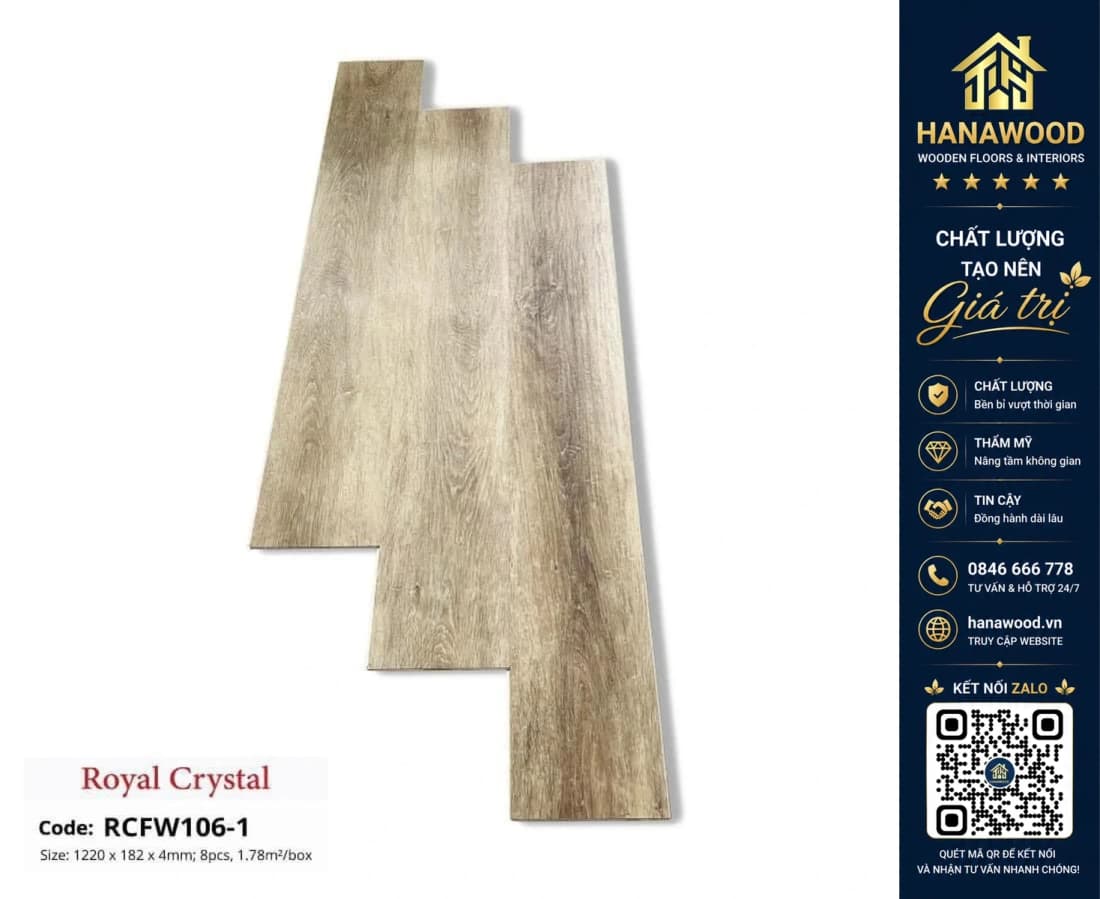 Sàn Đá Công Nghệ Giả Gỗ Hèm Khóa SPC Royal Crystal RCFW106-1 (S03)