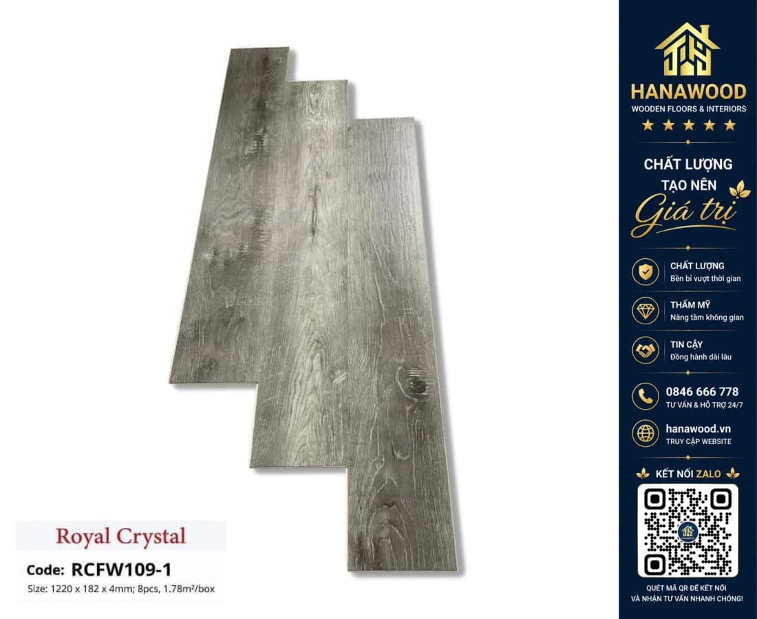 Sàn Đá Công Nghệ Giả Gỗ Hèm Khóa SPC Royal Crystal RCFW109-1 (S03)