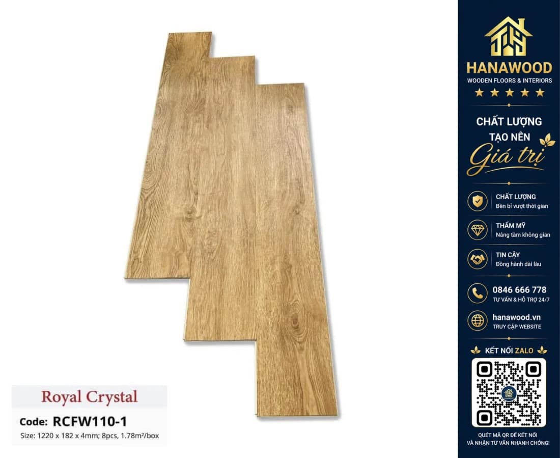 Sàn Đá Công Nghệ Giả Gỗ Hèm Khóa SPC Royal Crystal RCFW110-1 (S03)