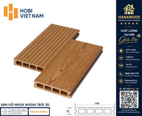 Sàn Gỗ Nhựa Ngoài Trời Hobi Wood Lỗ Vuông HB 140 V25-VG Vibrant Yellow