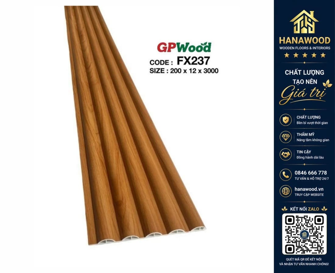 Hình ảnh Tấm Nhựa Lam Sóng Tròn Vân Gỗ GPWood FX237