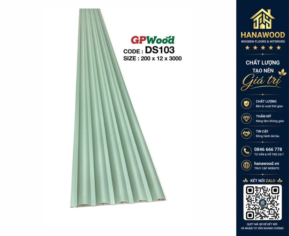 Hình ảnh Tấm Ốp Tường Lam Sóng Tròn GPWood DS103 Màu Xanh