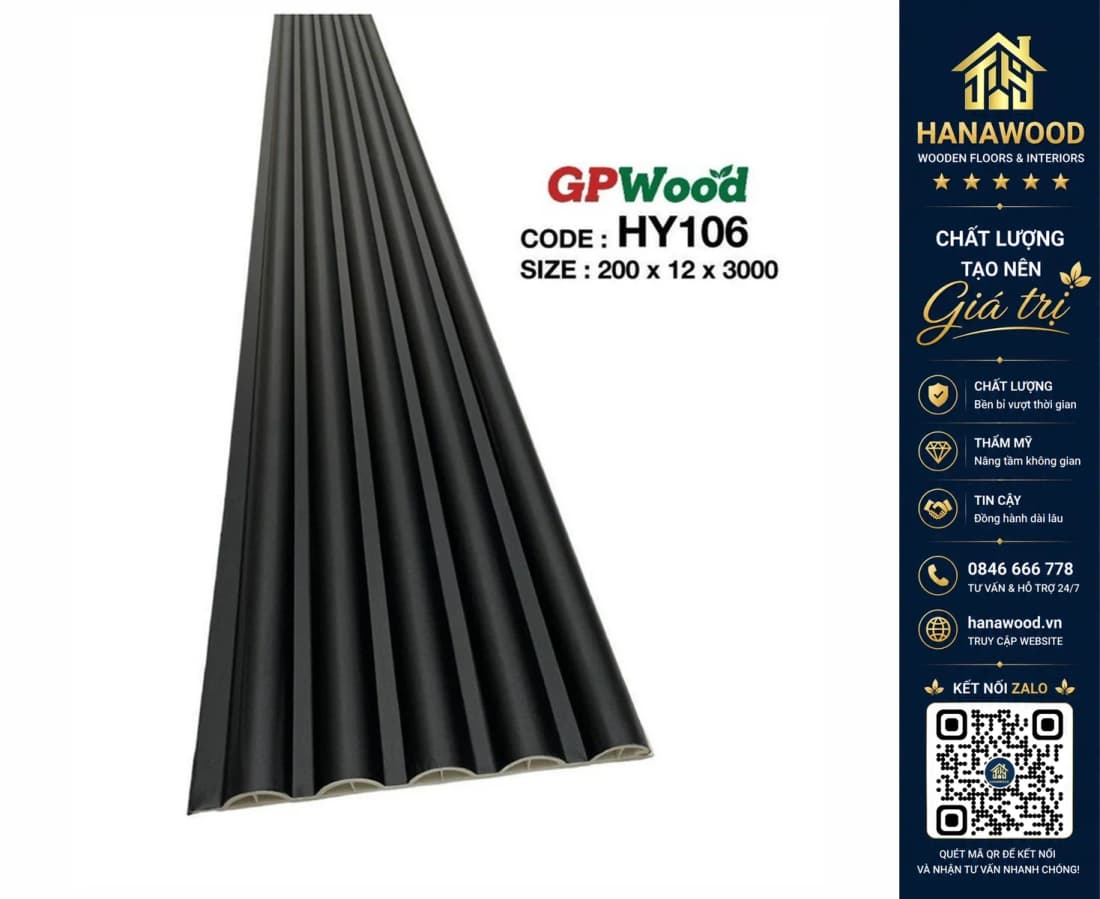 Hình ảnh Tấm Ốp Trần Lam Sóng Tròn GPWood HY106 Màu Đen