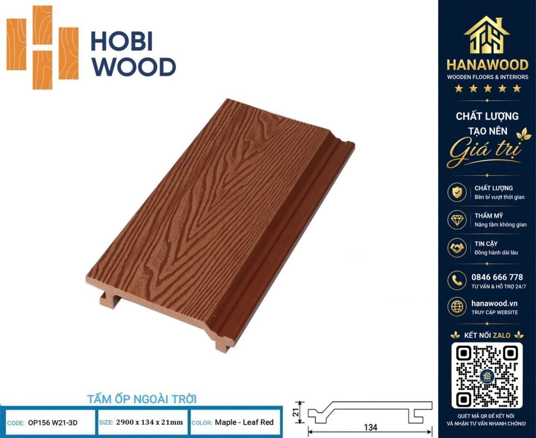 Tấm Ốp Gỗ Nhựa Ngoài Trời Hobi Wood OP156W30 Maple Leaf Red