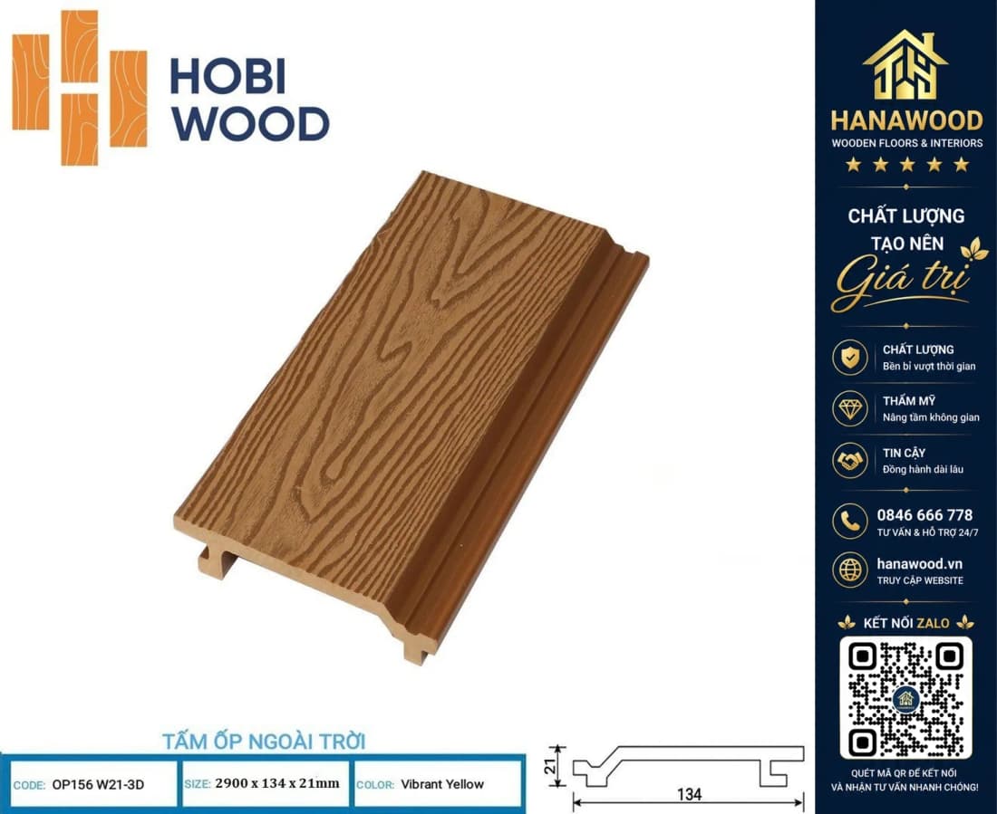 Tấm Ốp Gỗ Nhựa Ngoài Trời Hobi Wood OP156W30 Vibrant Yellow