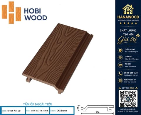 Tấm Ốp Gỗ Nhựa Ngoài Trời Hobi Wood OP156W30 Oka Brown
