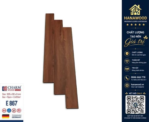 Sàn Gỗ Công Nghiệp Charmwood E867 Dày 8mm