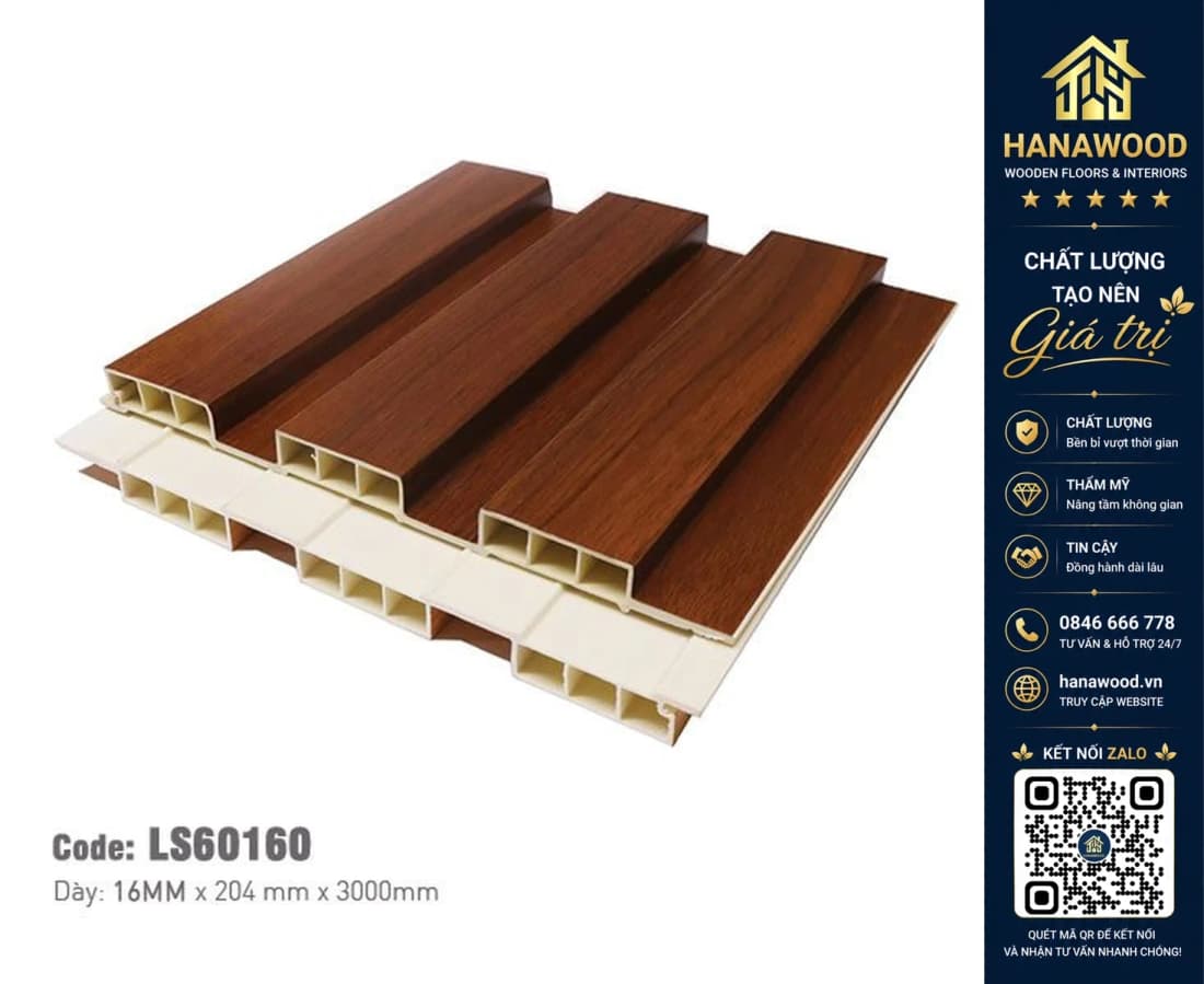 Tấm Ốp Lam 3 Sóng Thấp Nhựa Giả Gỗ NTA 60160