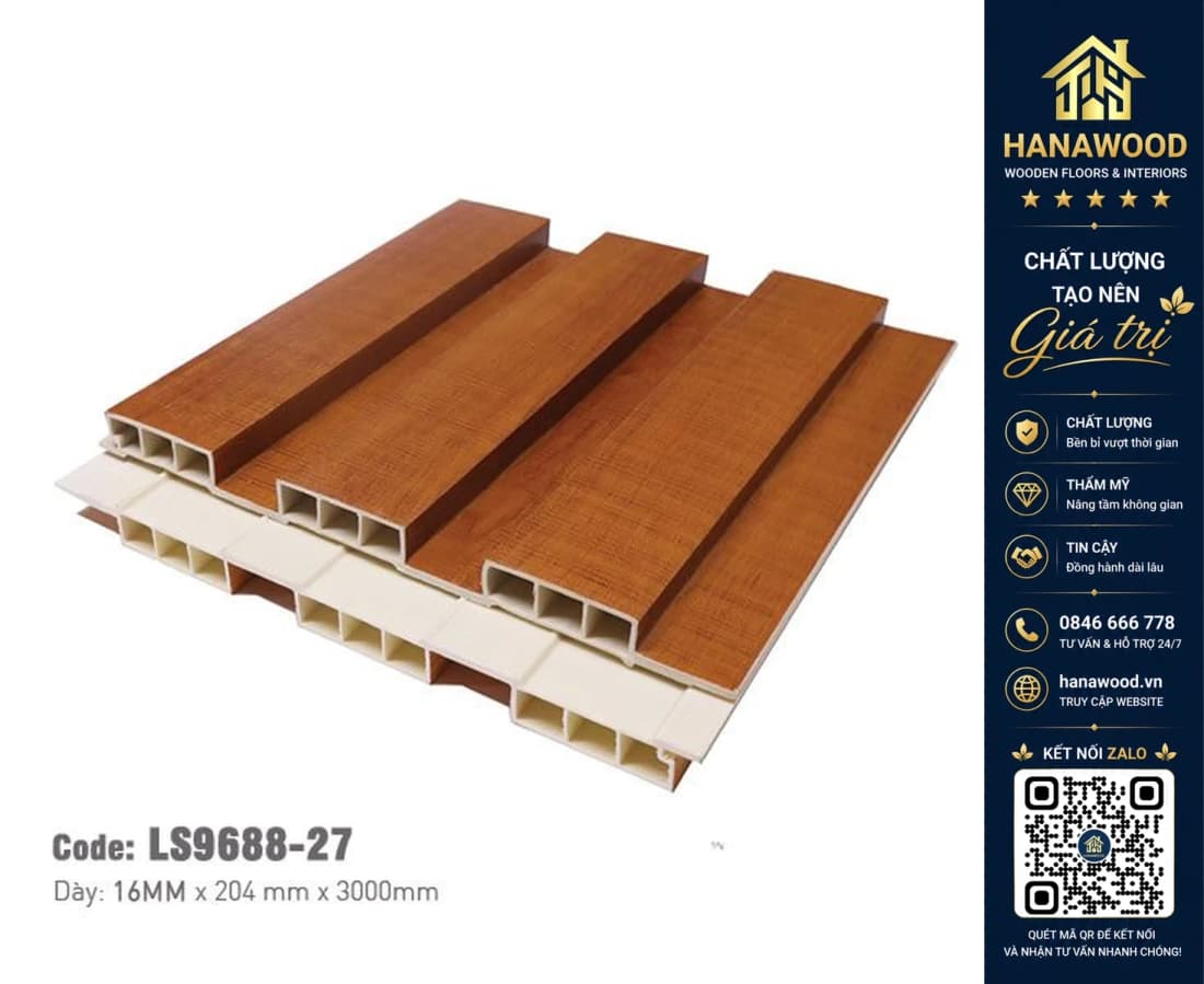 Tấm Ốp Lam 3 Sóng Thấp Nhựa Giả Gỗ NTA 9688