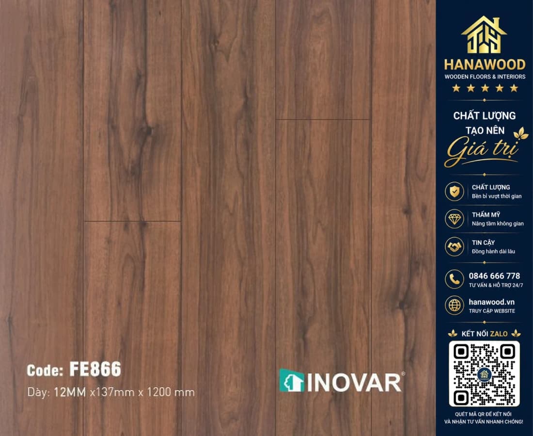 Sàn Gỗ Công Nghiệp Inovar FE866 12mm