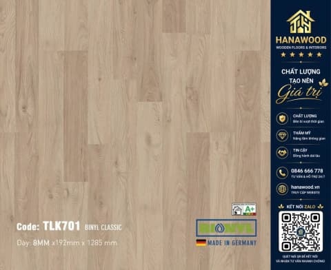 Sàn Gỗ Công Nghiệp Binyl Đức TLK701 Dày 8mm