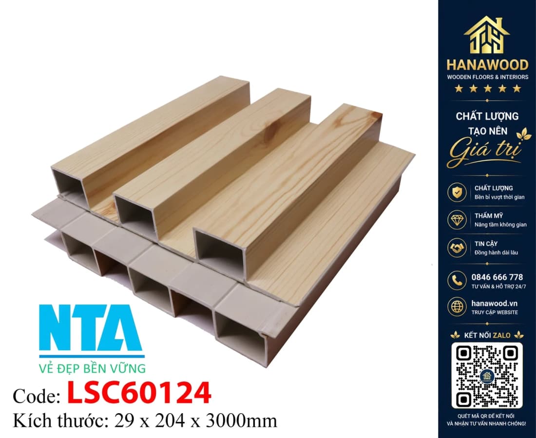 Tấm Ốp Lam 3 Sóng Cao Nhựa Giả Gỗ NTA 3SC-60124