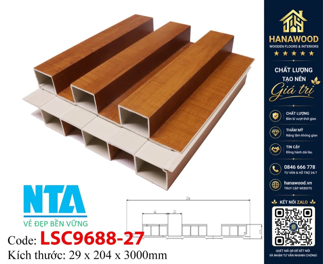 Tấm Ốp Lam 3 Sóng Cao Nhựa Giả Gỗ NTA 3SC-9688