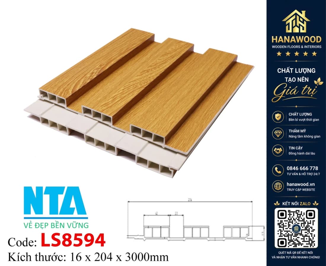 Tấm Ốp Lam 3 Sóng Thấp Nhựa Giả Gỗ NTA 8594