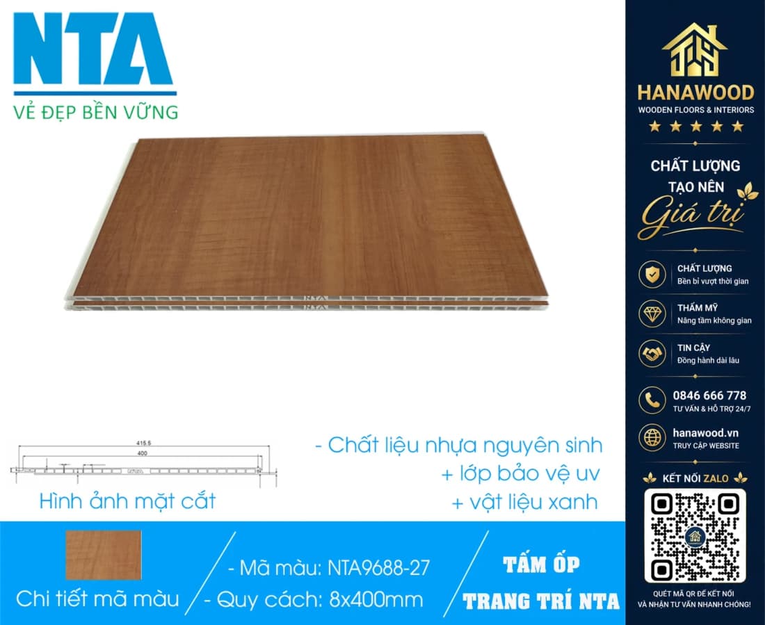 Tấm Nhựa Ốp Tường Nano Giả Gỗ NTA 9688-27