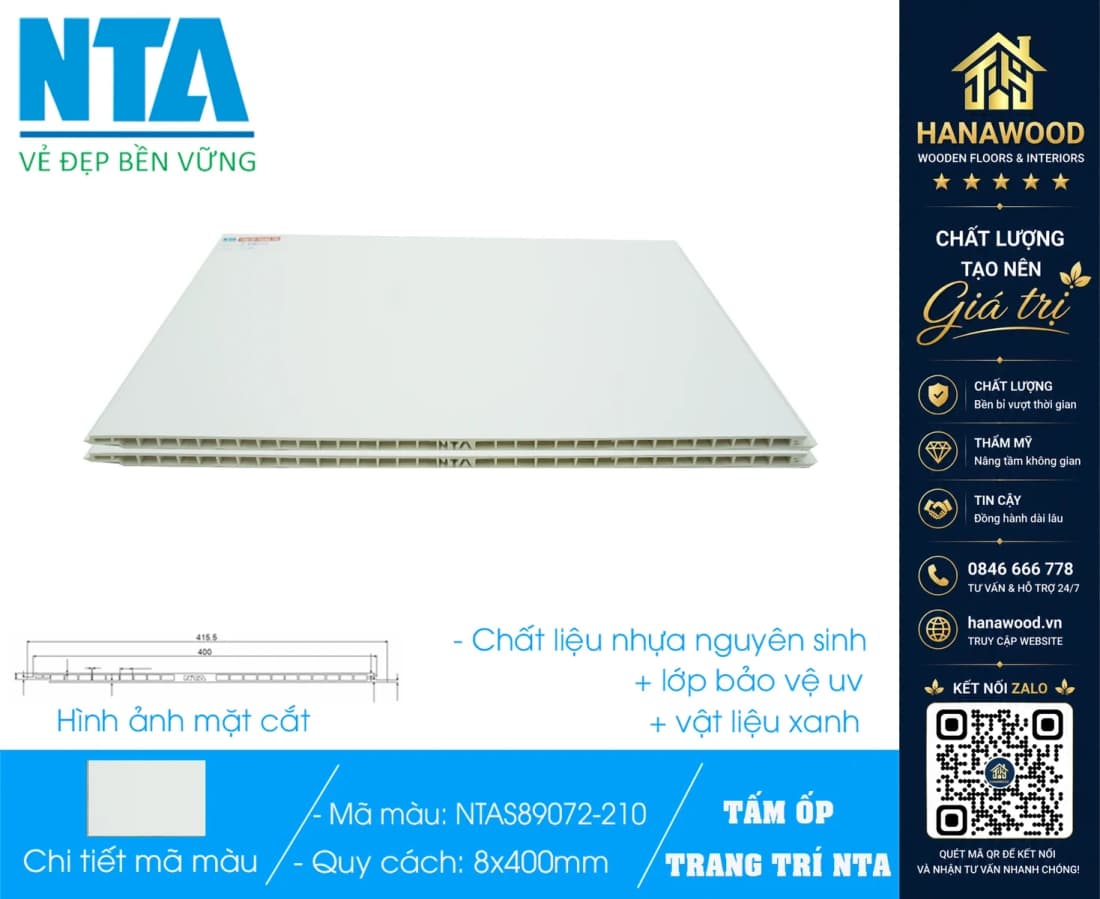 Tấm Nhựa Ốp Tường Nano Màu Trắng Trơn NTA S89072-21