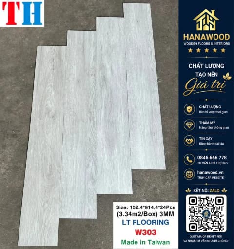 Sàn Nhựa Giả Gỗ Dán Keo 3mm Vinyl Floor W303