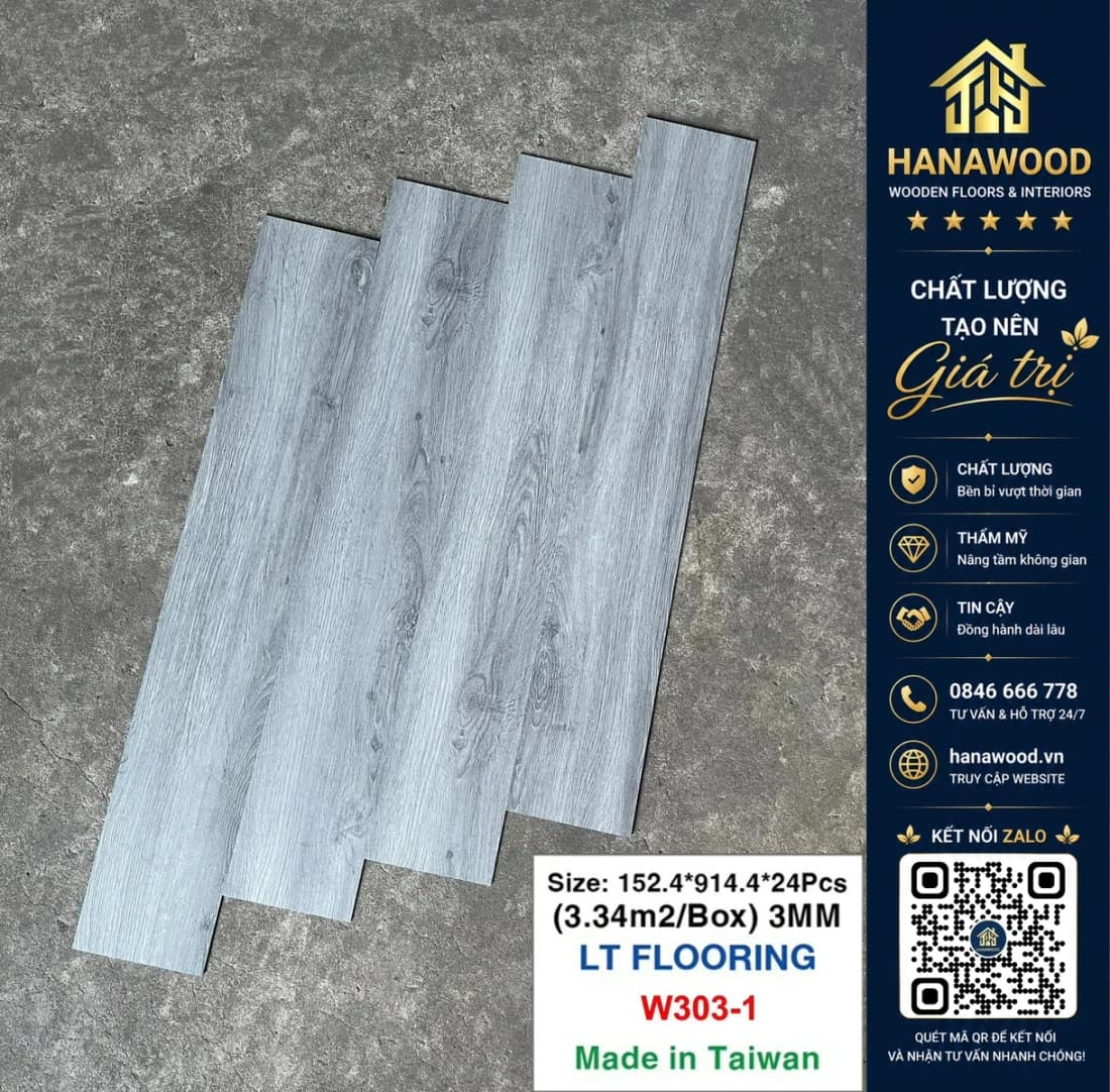 Sàn Nhựa Giả Gỗ Dán Keo 3mm Vinyl Floor W303-1
