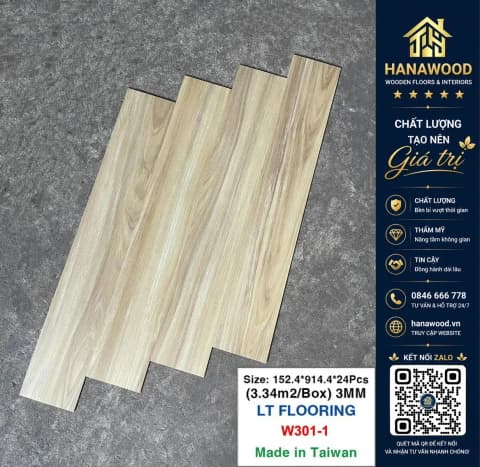 Sàn Nhựa Giả Gỗ Dán Keo 3mm Vinyl Floor W301-1