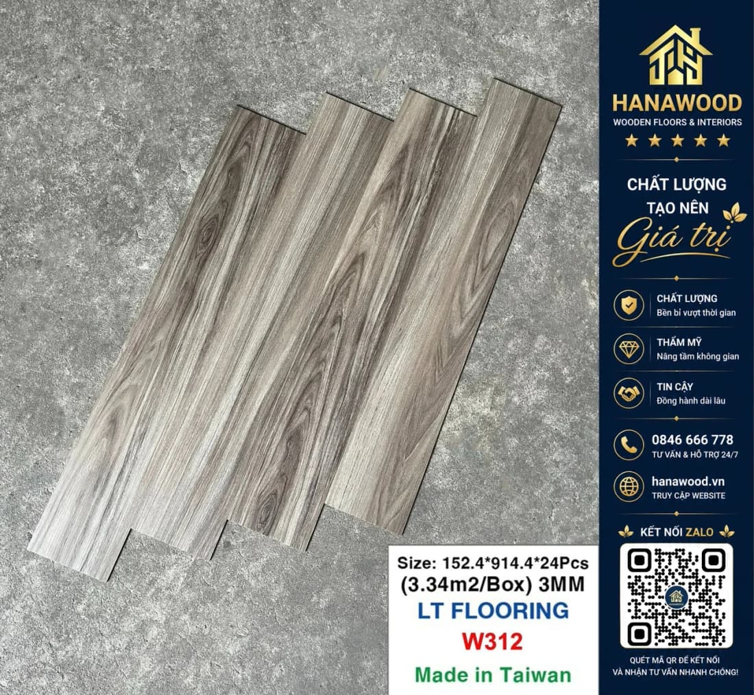 Sàn Nhựa Giả Gỗ Dán Keo 3mm Vinyl Floor W312