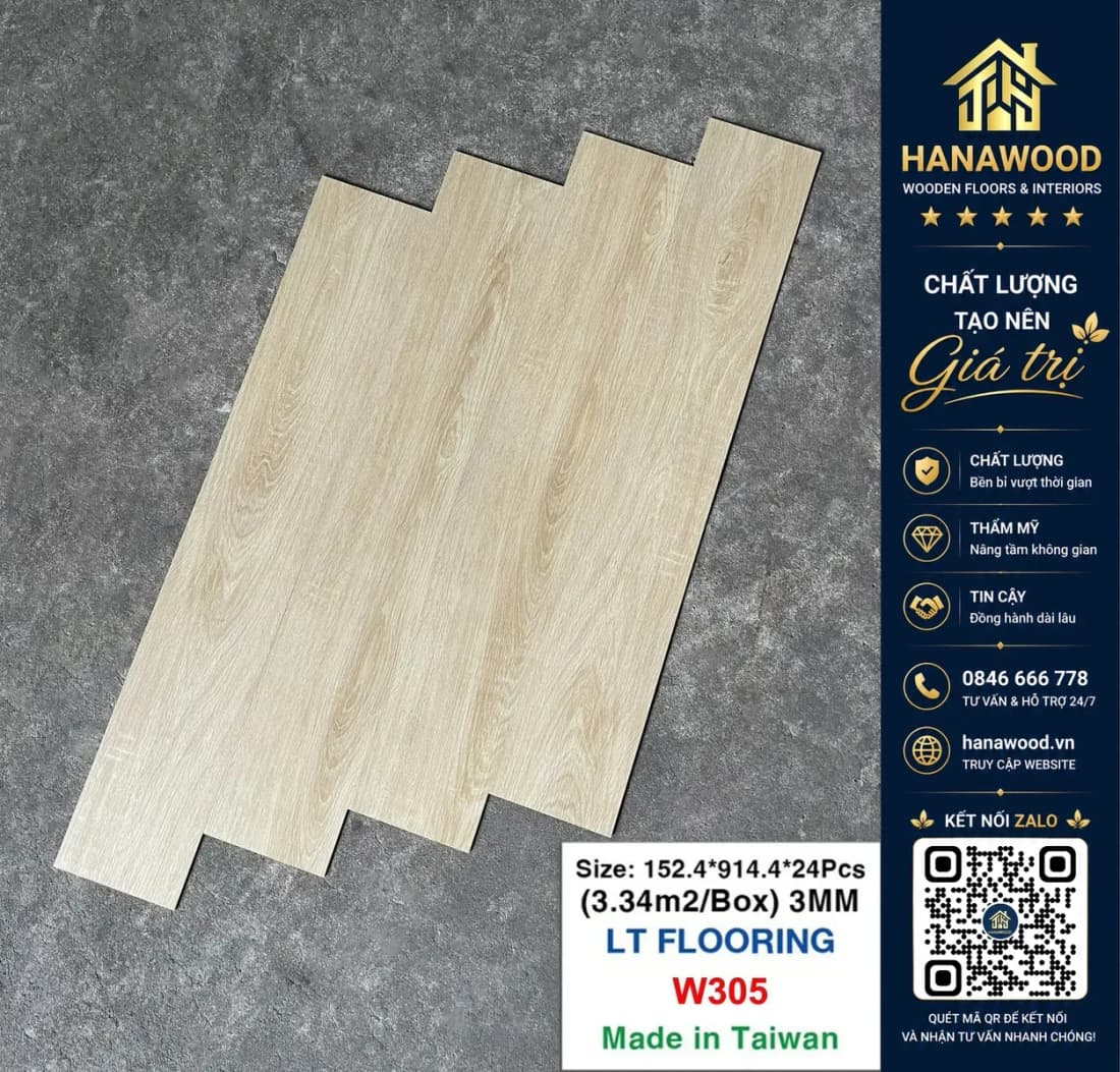 Sàn Nhựa Giả Gỗ Dán Keo 3mm Vinyl Floor W305