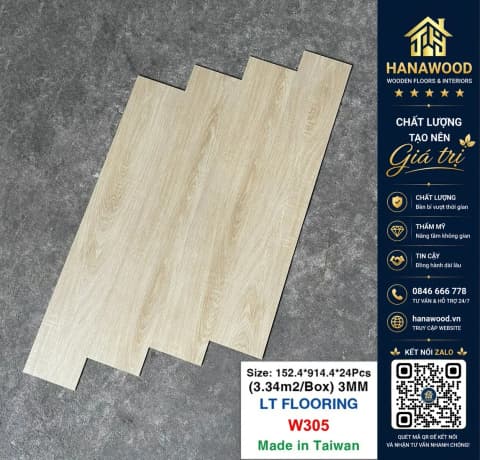 Sàn Nhựa Giả Gỗ Dán Keo 3mm Vinyl Floor W305