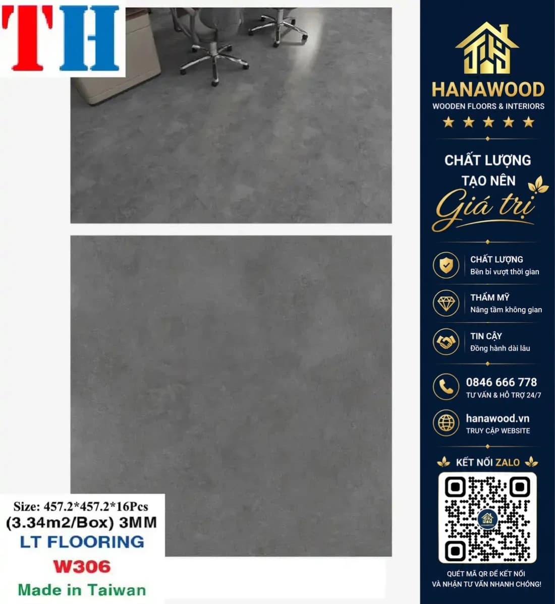 Sàn Nhựa Dán Keo Giả Bê Tông Vinyl Floor W306 Dày 3mm