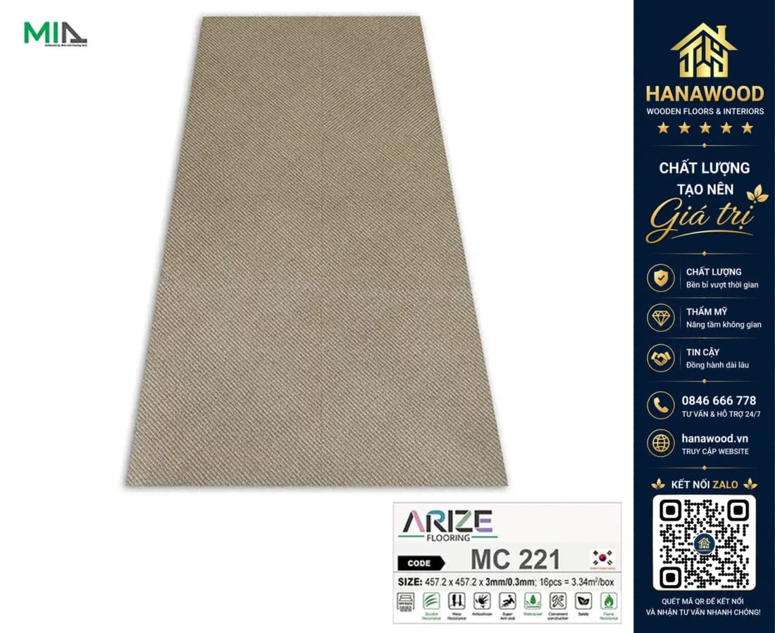 Hình ảnh Tấm Lót Sàn Nhựa Dán Keo Vân Thảm Dày 3mm ARIZE MC221