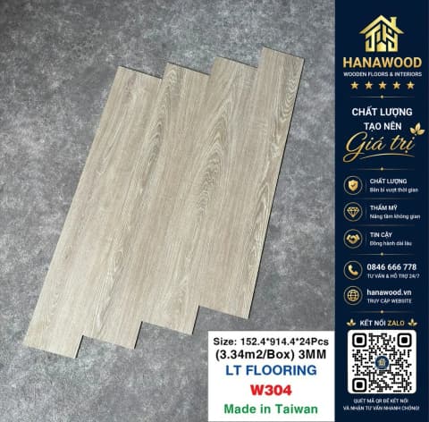 Sàn Nhựa Giả Gỗ Dán Keo 3mm Vinyl Floor W304