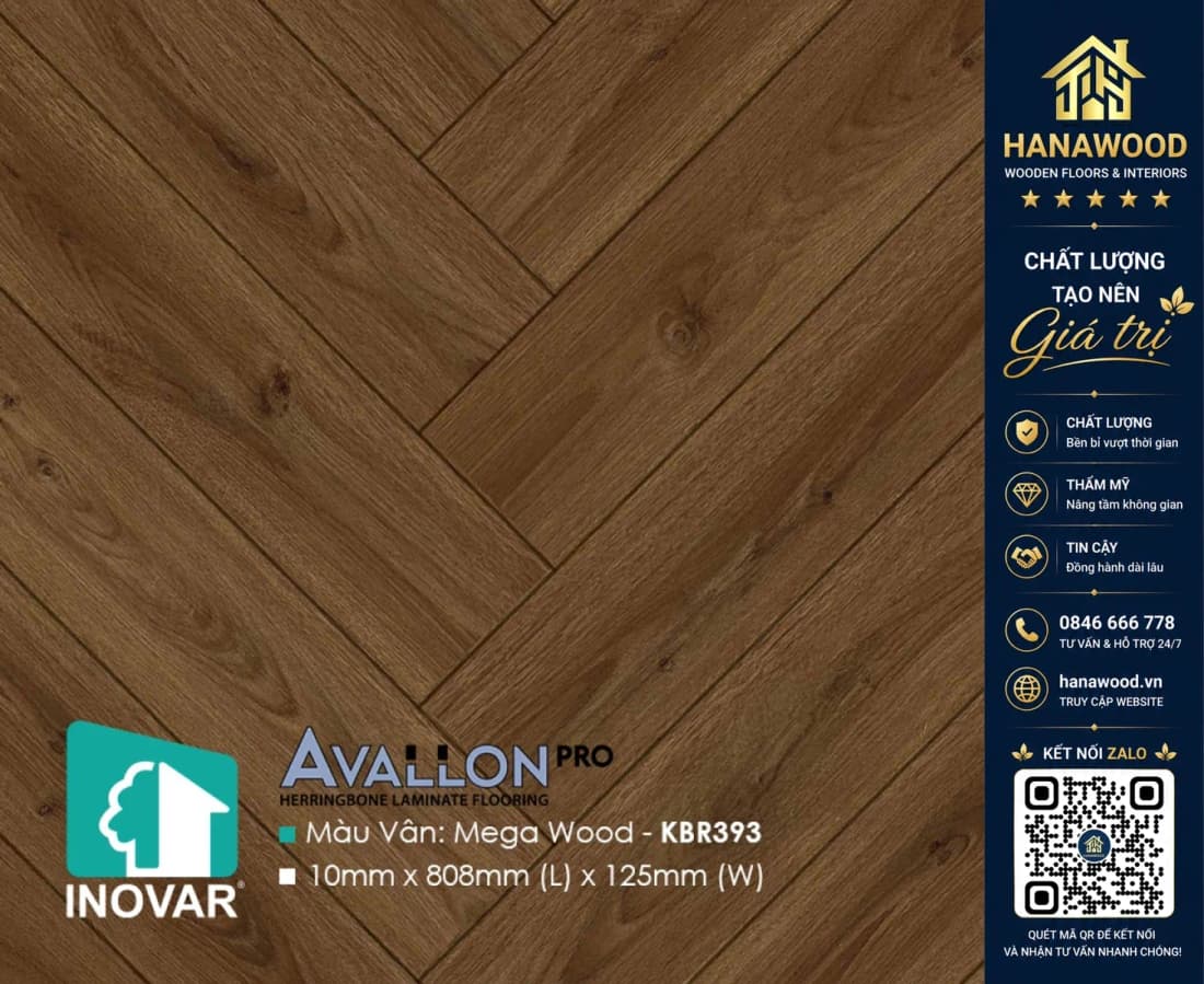 Sàn Gỗ Công Nghiệp Xương Cá Inovar KBR393 10mm