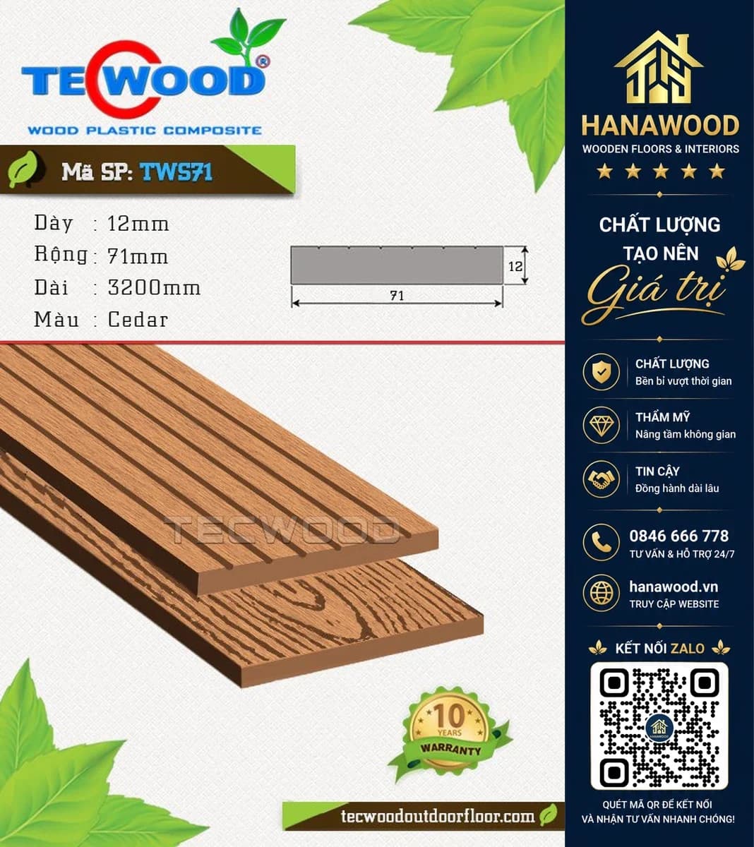 Thanh Lam Hộp Gỗ Nhựa Ngoài Trời TecWood TWS71 Cedar